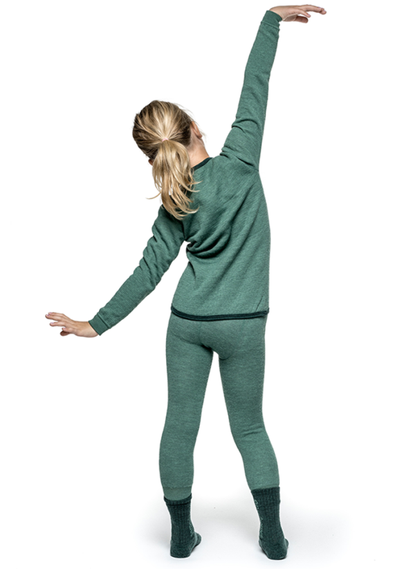 Woolpower Base layer for Kids in Lake Green  - Long Johns 200 and Crewneck 200