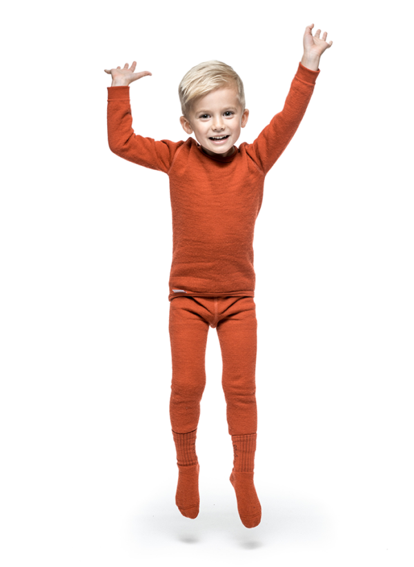 Woolpower Base layer for Kids in Autumn Red - Long Johns 200 and Crewneck 200