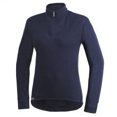 Framsida av blå mellanlager tröja med krage och kort blixtlås. Namn på produkt Zip Turtleneck 400